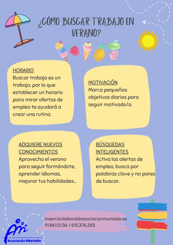 Cartel con indicaciones para buscar trabajo en verano